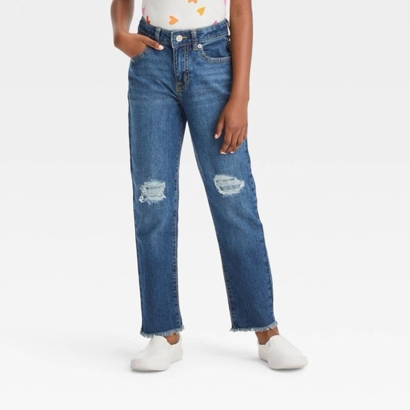 Girls' High-Rise Ankle Straight Jeans - Cat & Jack Medium Blue Wash 12 nwot - Picture 5 of 6